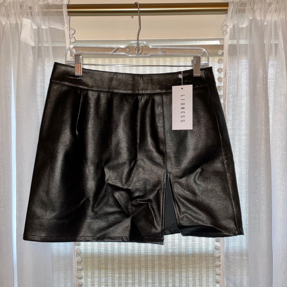 Side Slit Leather Skirt